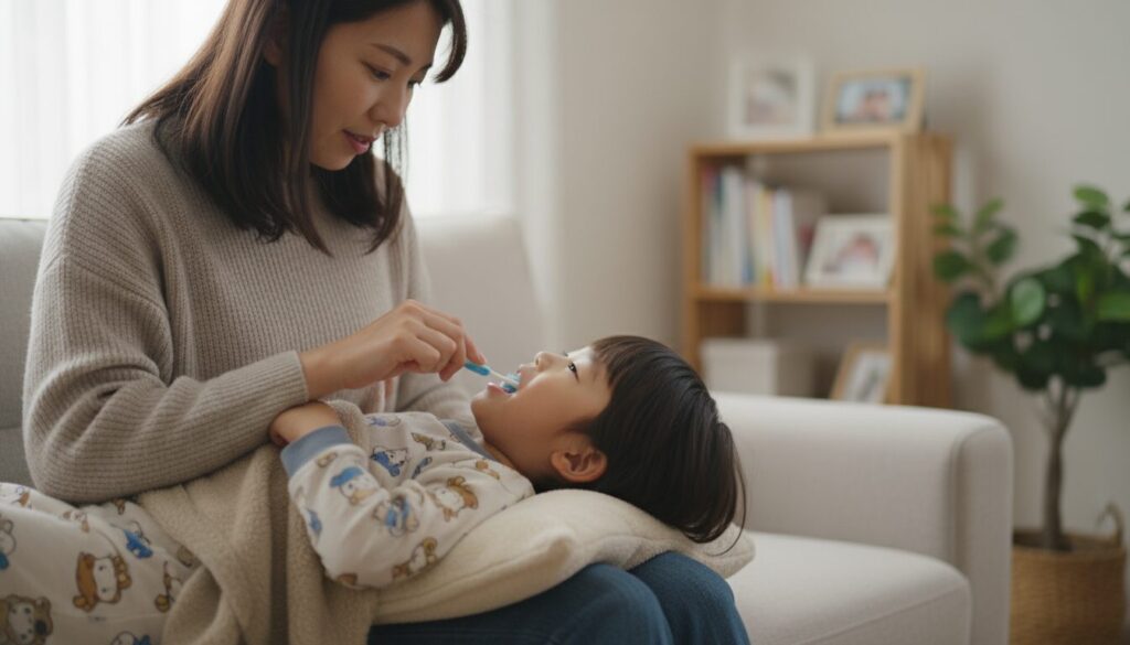 仕上げ磨きの様子