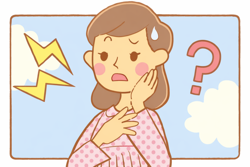 噛み合わせの不調を放置した場合に起こり得る影響について説明している女性のイラスト