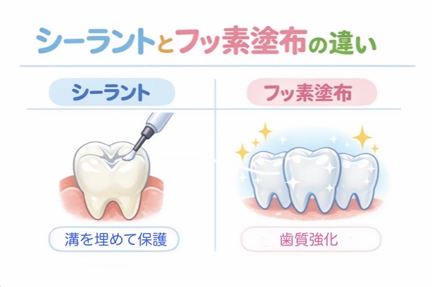 シーラントとフッ素塗布の比較イラスト