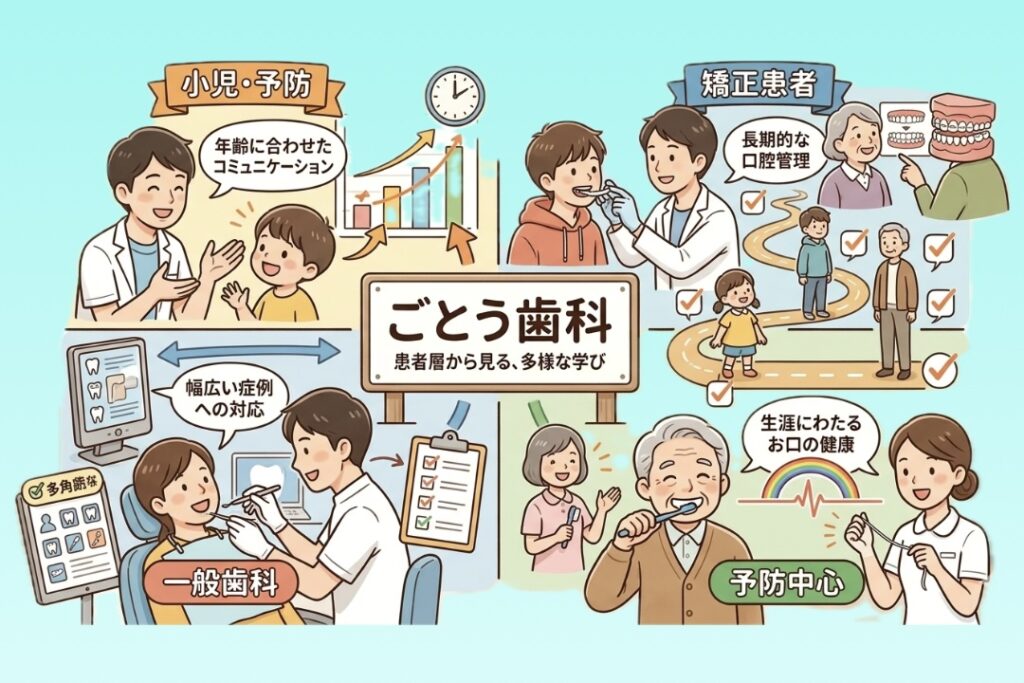 幅広い年齢層の患者さんが来院しているイラスト