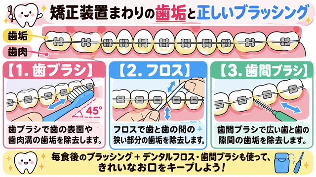 矯正装置周りの歯垢除去方法